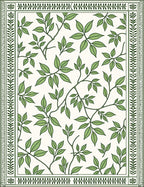 White Green Leaf Vine Botanical Border Rug