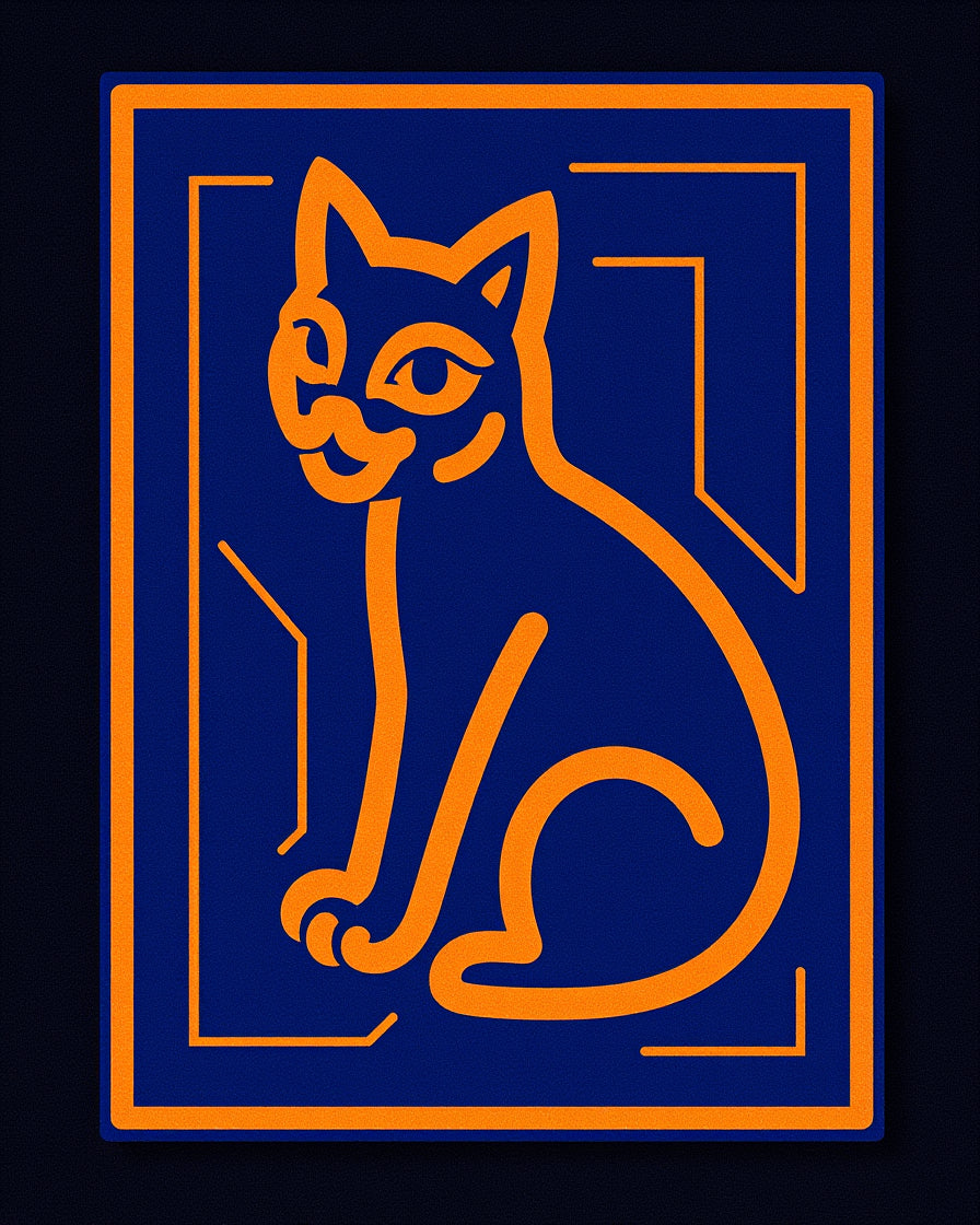 Orange Cat In Blue Square Frame Rug