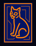 Orange Cat In Blue Square Frame Rug