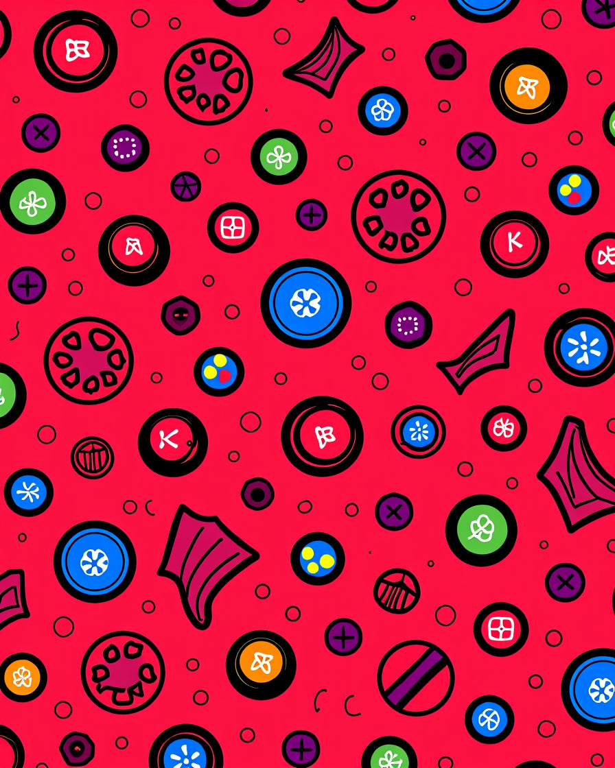 Red Button Medley Collage Rug