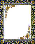 Navy Blue Golden Floral Border Rug
