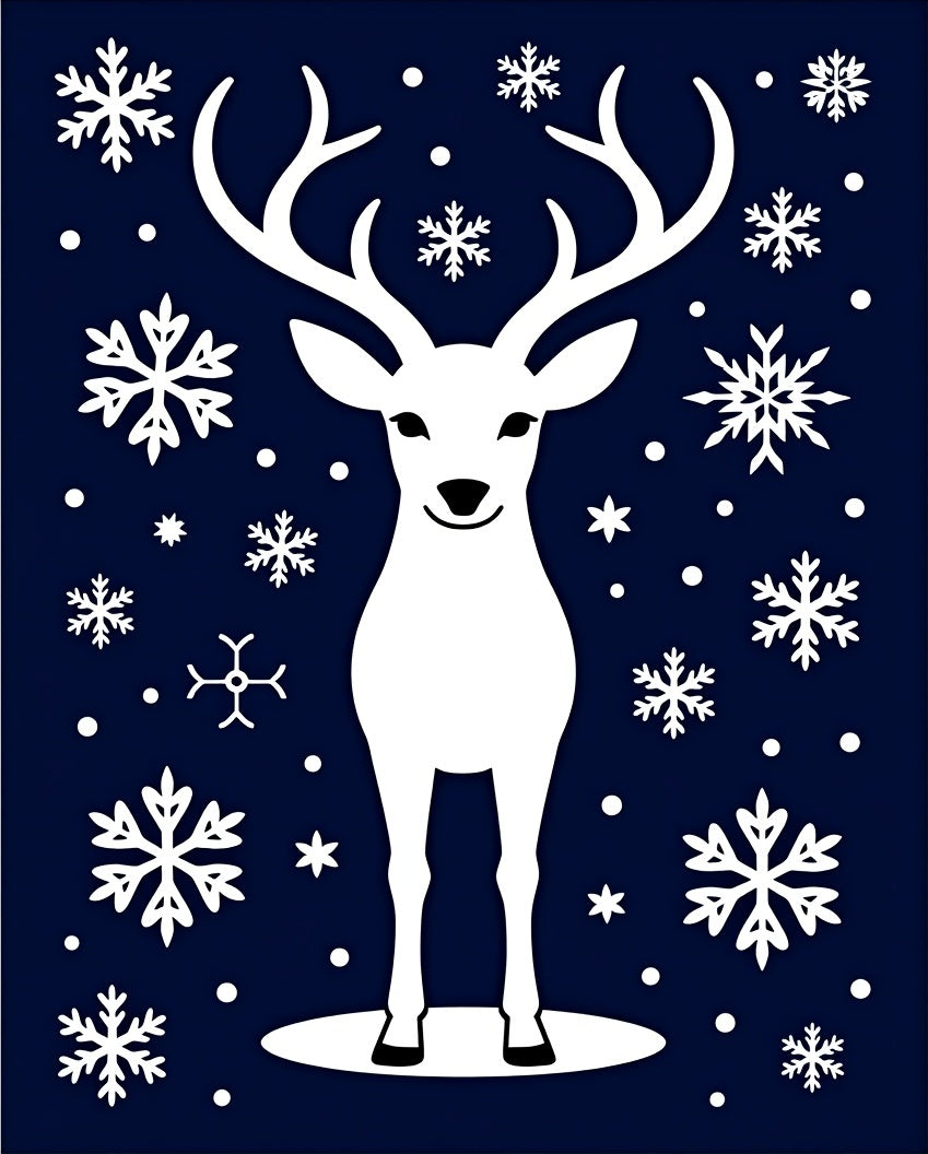 Winter White Deer Snowflake Navy Rug