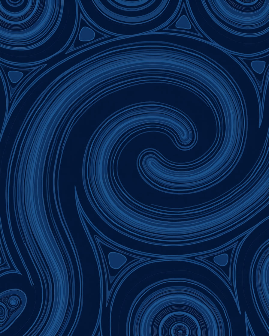 Deep Blue Swirls and Triangles Rug