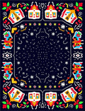 Colorful Folk Art Village Scene Rug
