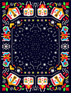 Colorful Folk Art Village Scene Rug