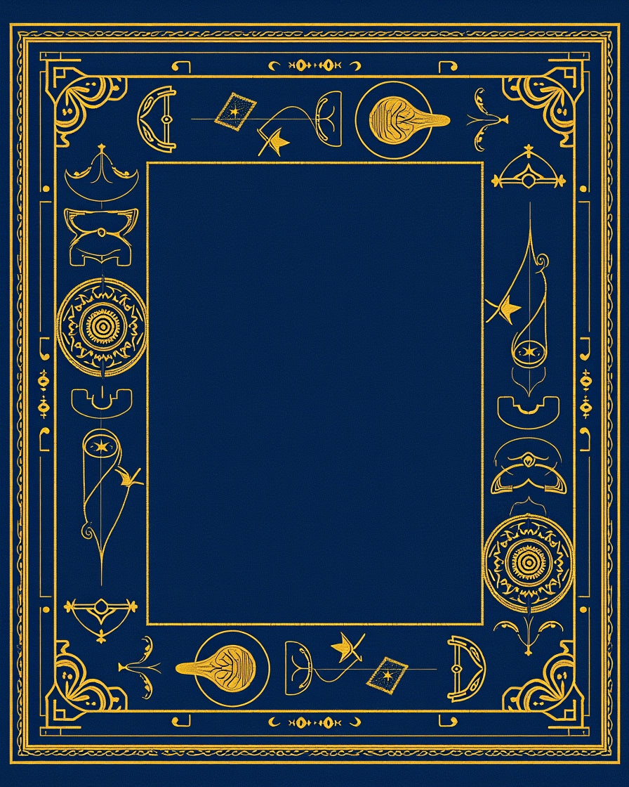 Golden Mystic Symbols Blue Border Rug