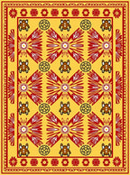 Golden Yellow Red Sunburst Animal Motif Rug
