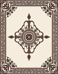Dark Brown Ornamental Floral Medallion Border Rug