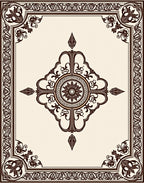 Dark Brown Ornamental Floral Medallion Border Rug