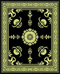 Black Yellow Floral Medallion Border Rug