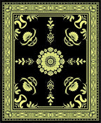 Black Yellow Floral Medallion Border Rug