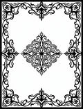 Black Ornate Scrollwork Medallion Border Rug