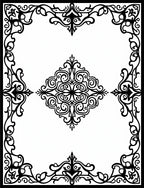 Black Ornate Scrollwork Medallion Border Rug