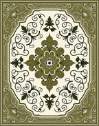 Olive Green Floral Medallion Centerpiece Rug