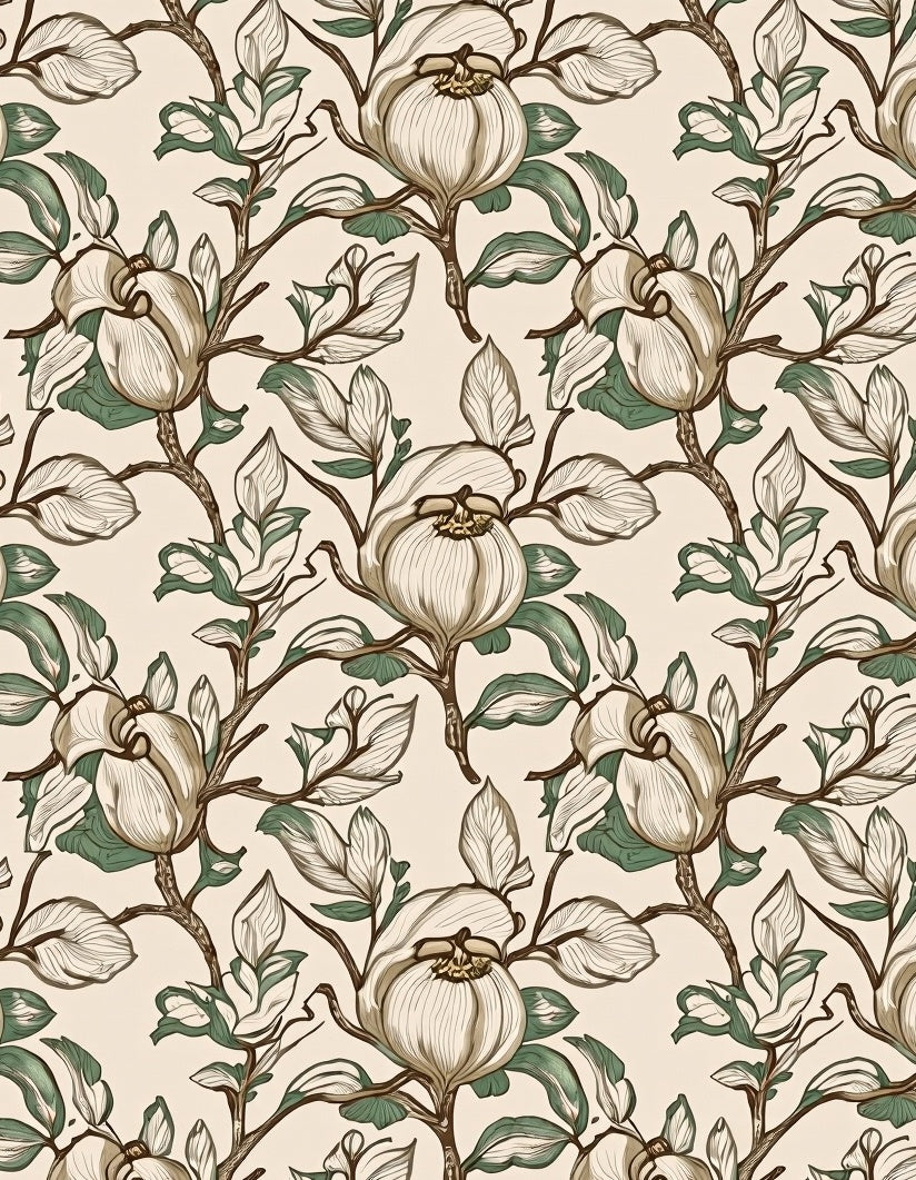 Botanical Cream and Green Floral Vines Rug