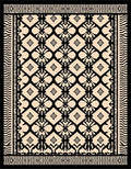 Cream Black Geometric Lattice Medallion Rug