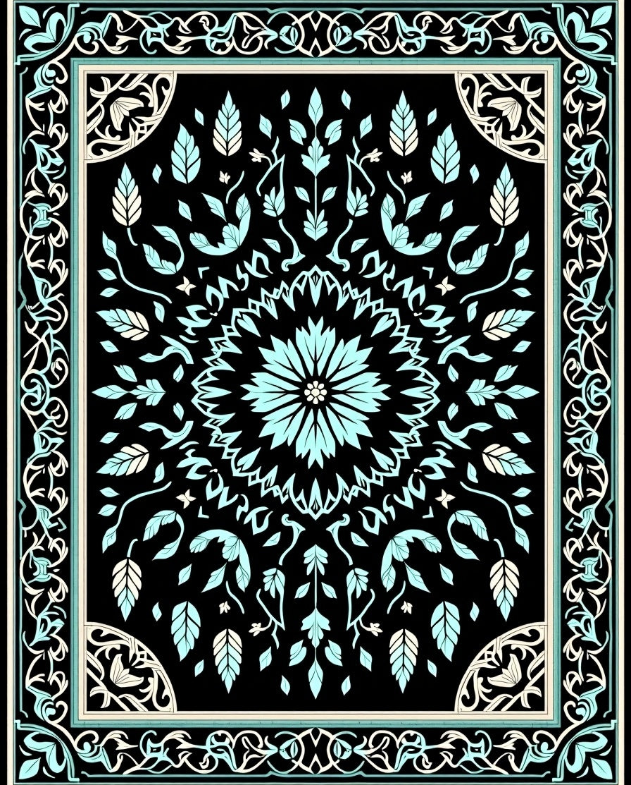 Art Nouveau Teal Floral Centerpiece Rug