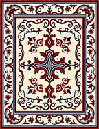 Crimson Navy Floral Medallion Frame Rug