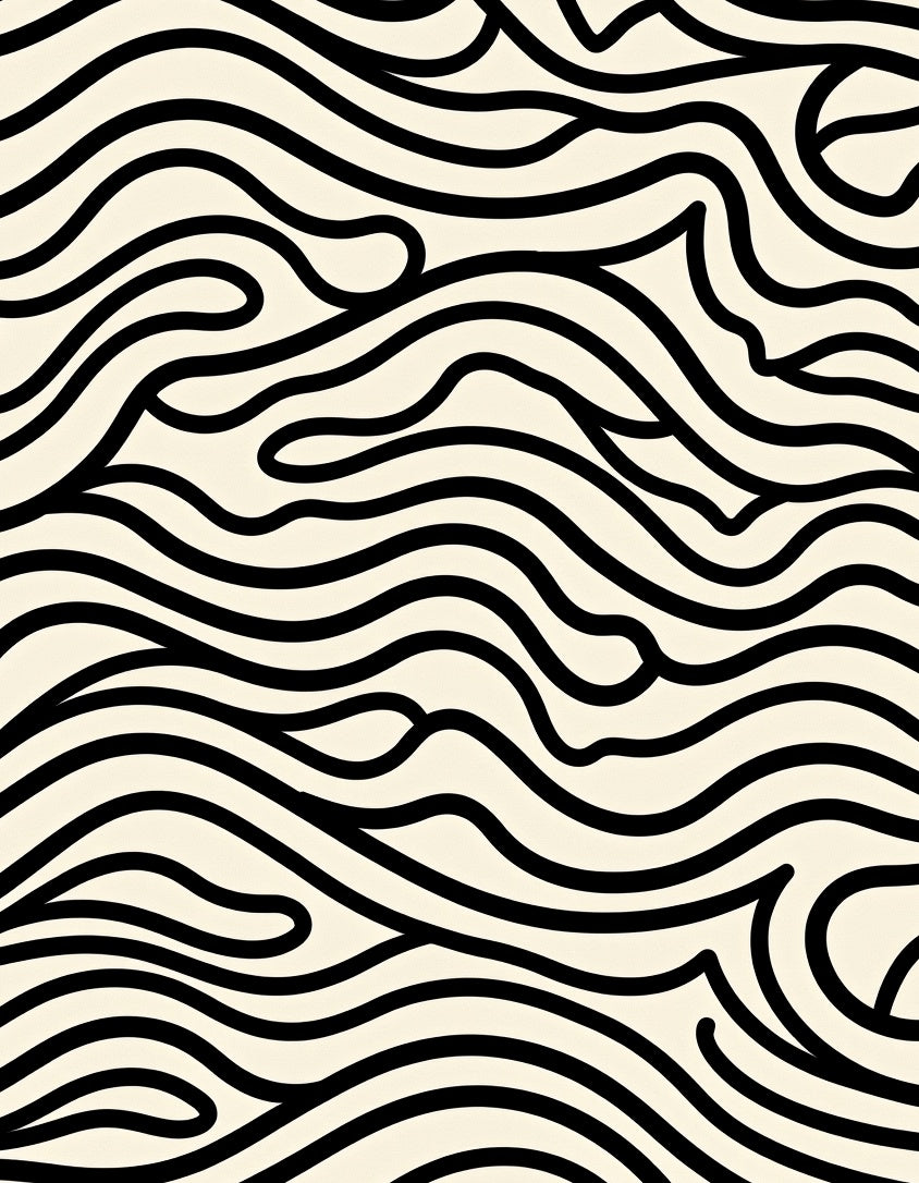 Cream Black Abstract Swirl Waves Rug