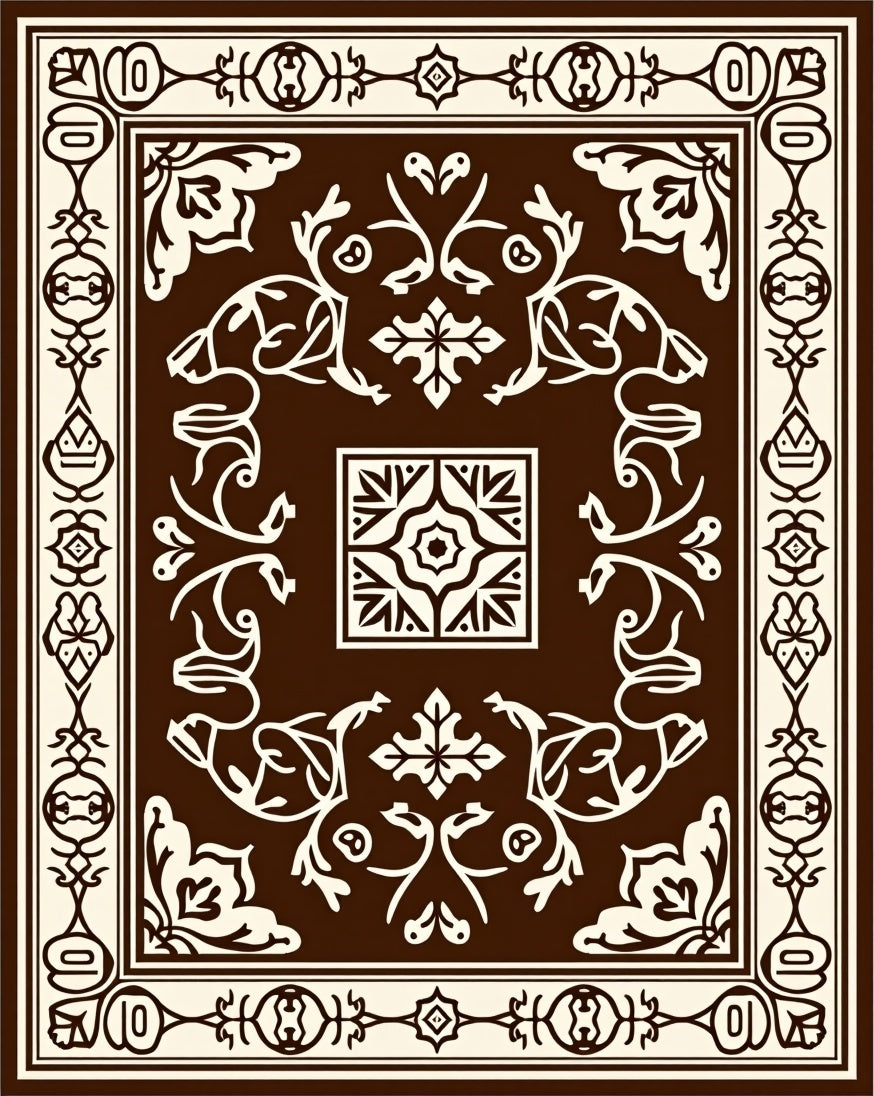 Classic Brown Cream Floral Symmetry Rug