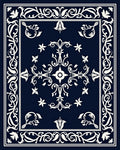 Navy White Scrolling Floral Medallion Rug