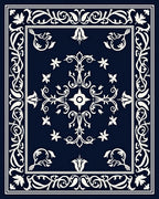 Navy White Scrolling Floral Medallion Rug