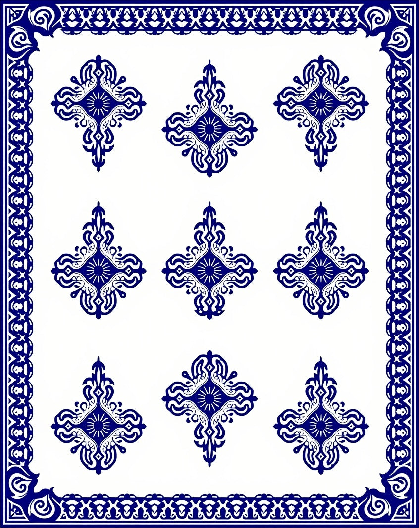 Deep Blue Ornate Medallion Border Rug