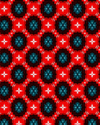 Bold Red Teal Geometric Square Rug