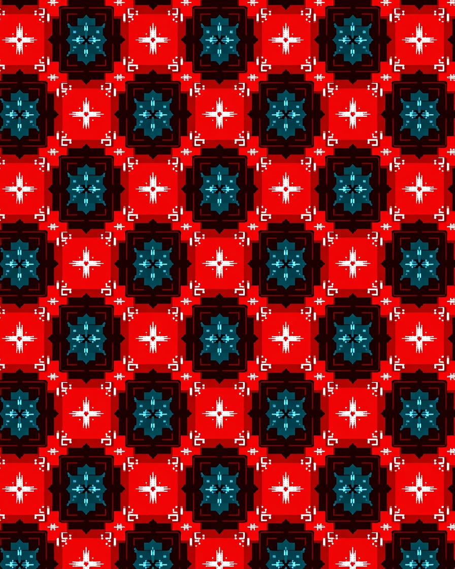 Bold Red Teal Geometric Square Rug