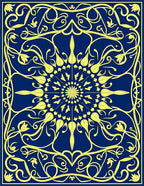 Ornate Yellow Floral Medallion Blue Rug