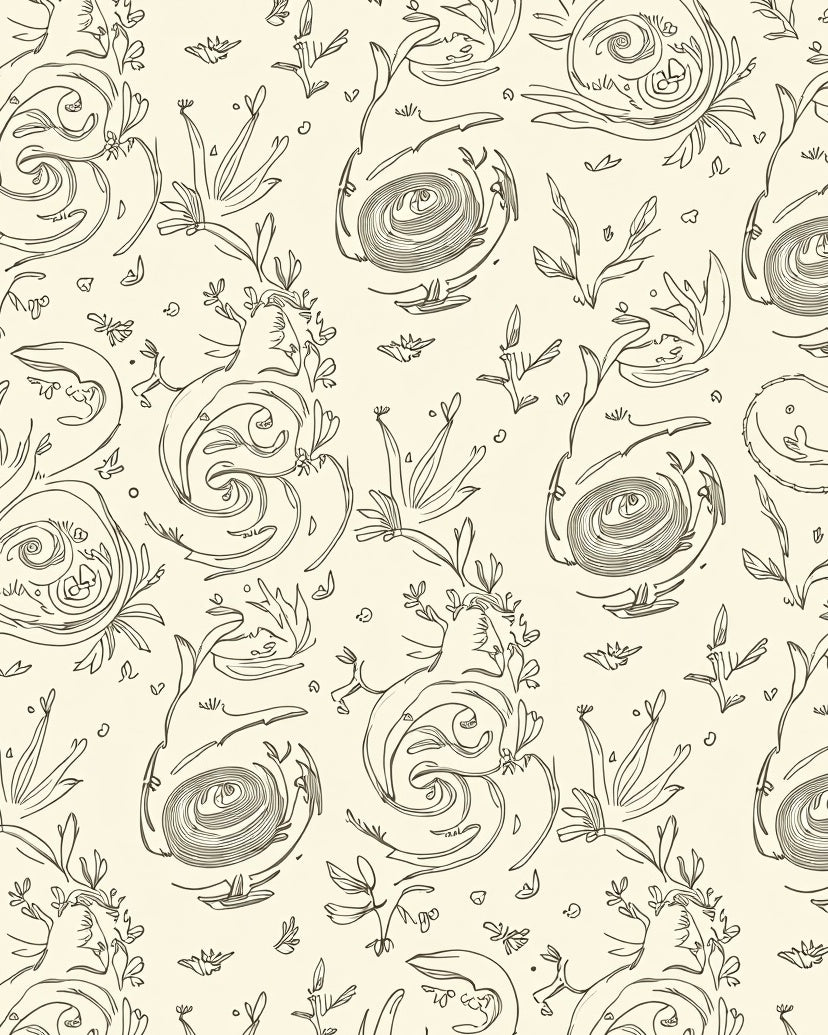 Cream Garden Swirl Botanical Sketch Rug