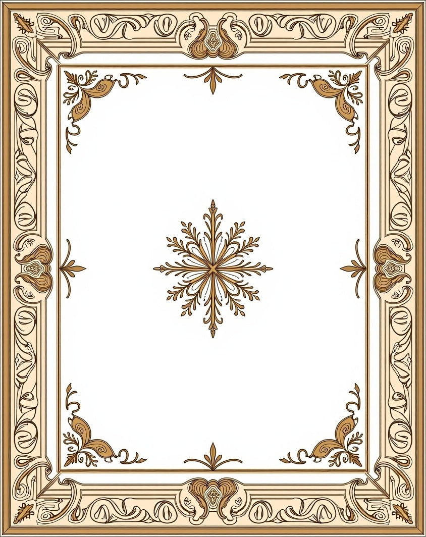Elegant Cream Gold Art Nouveau Border Rug