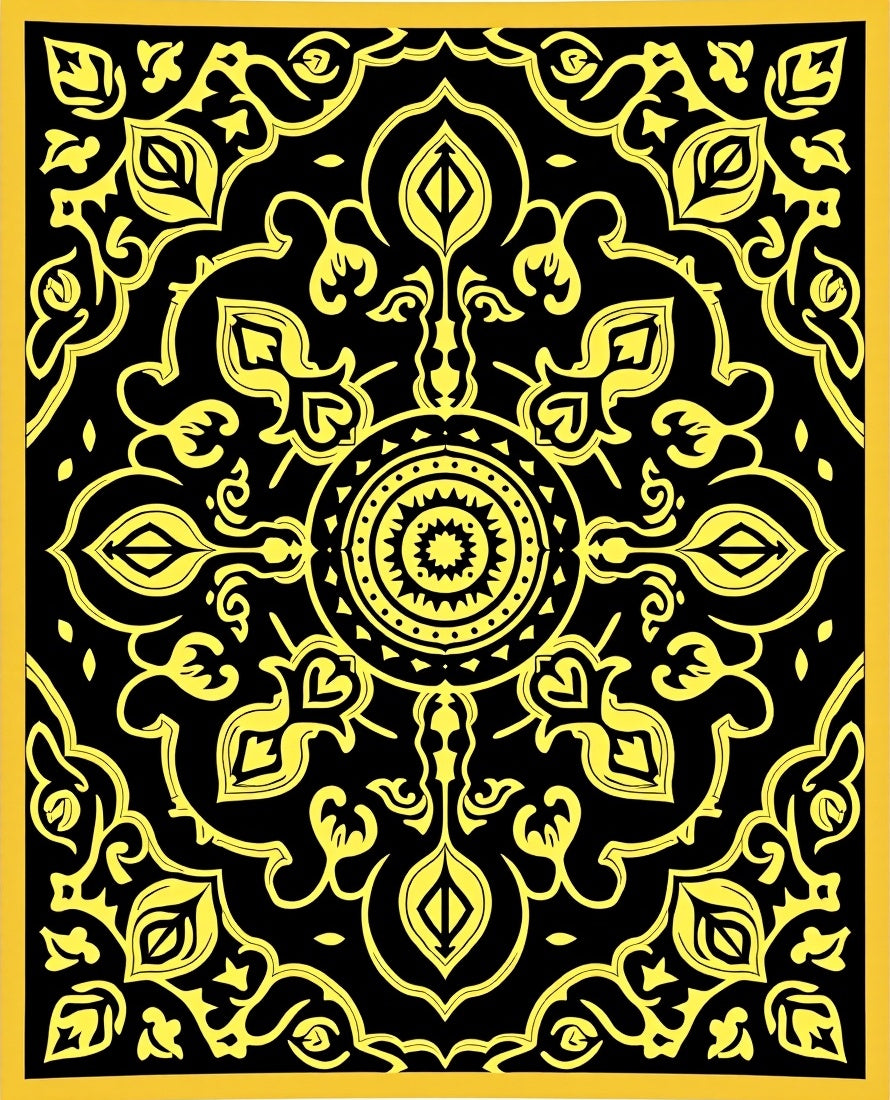 Black Yellow Medallion Allover Rug