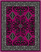 Rich Magenta Black Silver Medallion Rug
