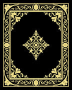 Ornate Gold Floral Border Black Rug