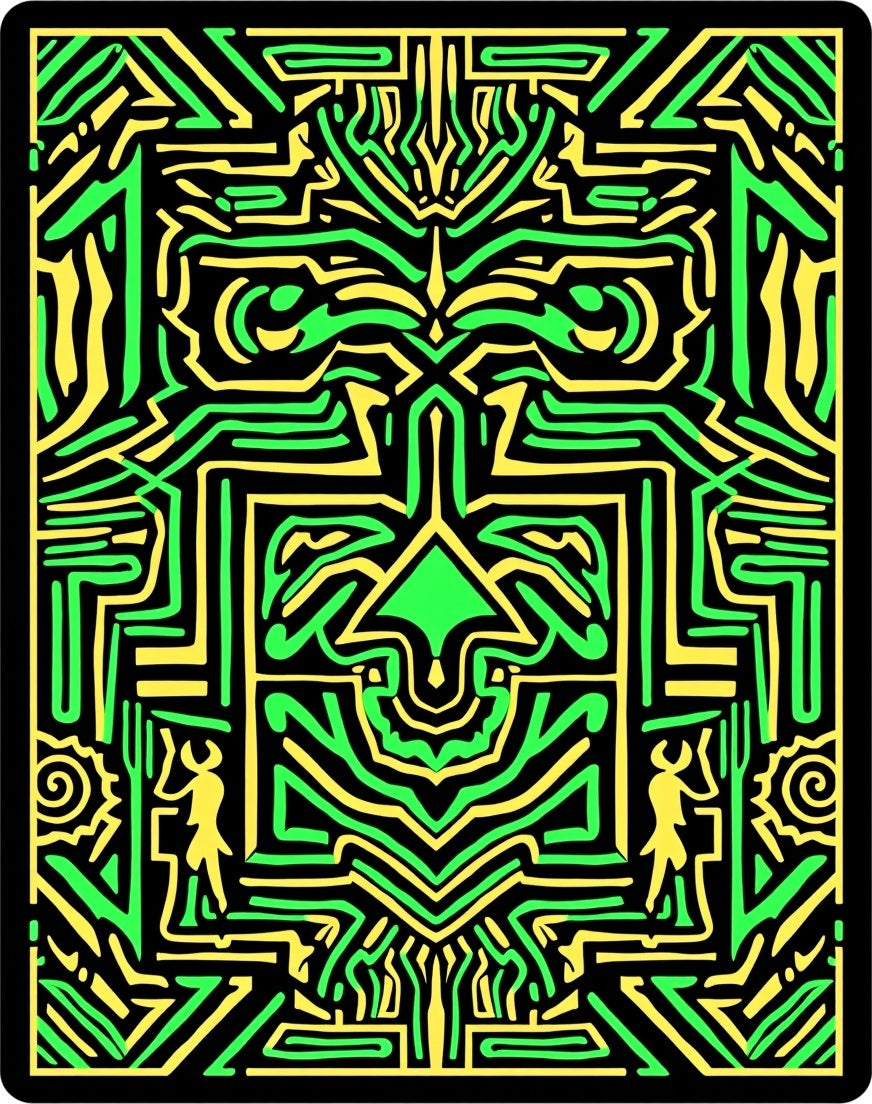 Bold Green Yellow Tribal Maze Rug