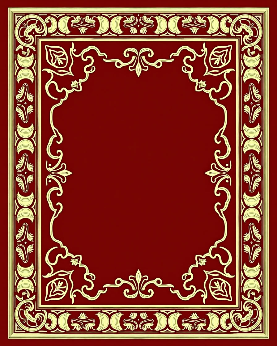 Crimson Gold Floral Scroll Border Rug