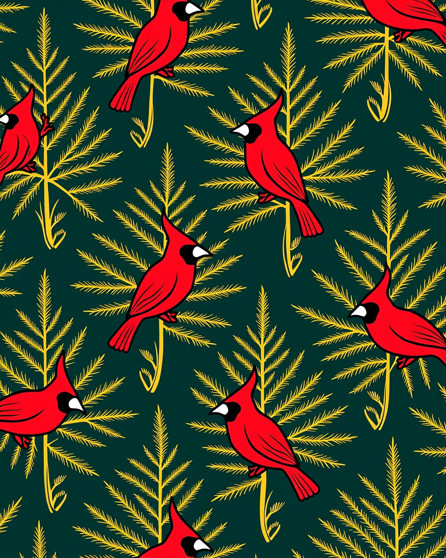 Red Cardinal Evergreen Branches Rug