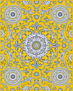 Vibrant Yellow Ivory Scroll Medallion Rug