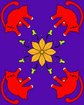 Vibrant Red Cats Yellow Bloom Medallion Rug