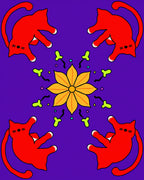 Vibrant Red Cats Yellow Bloom Medallion Rug