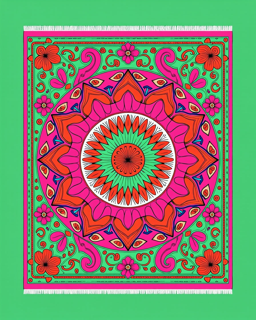 Vibrant Fuchsia Floral Mandala Rug