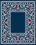 Navy White Red Floral Botanical Frame Rug