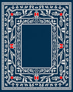 Navy White Red Floral Botanical Frame Rug