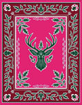 Deep Pink Deer Head Floral Border Rug