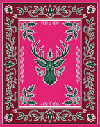 Deep Pink Deer Head Floral Border Rug