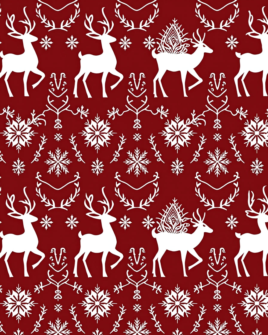 Crimson White Reindeer Snowflake Garland Rug