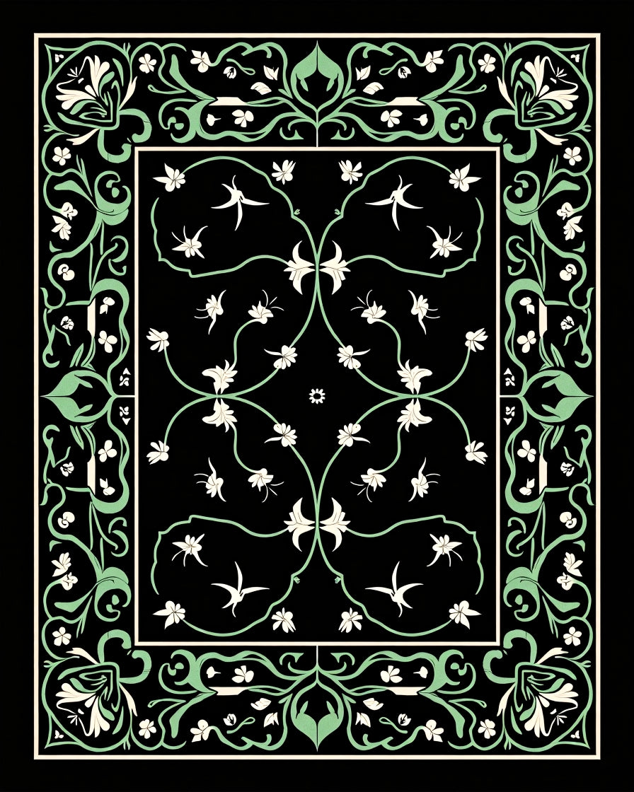 Art Nouveau Black Floral Scroll Rug