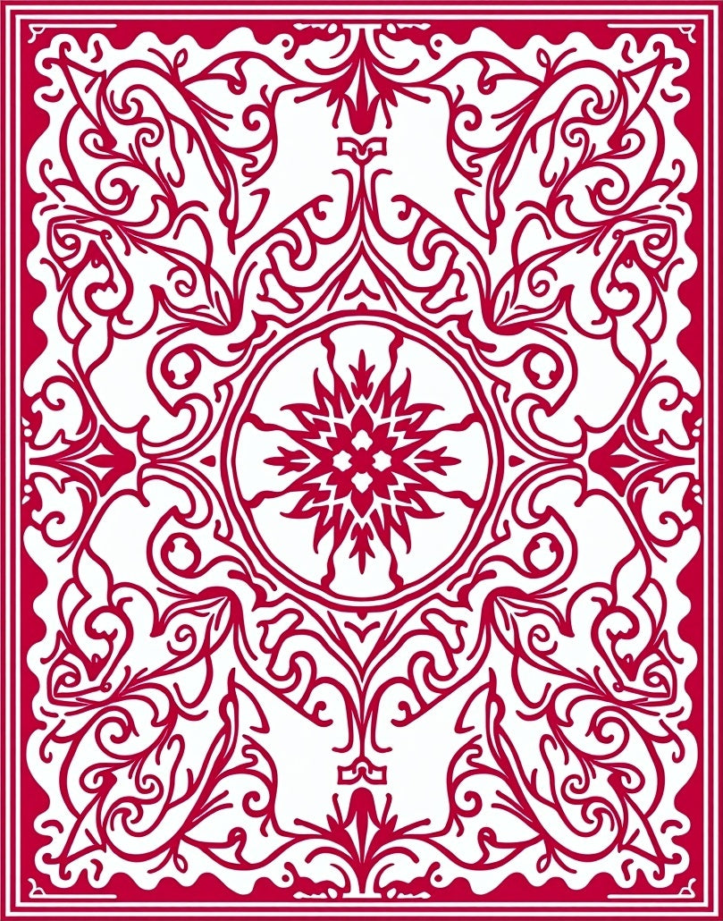 Crimson Floral Medallion Symmetric Scroll Rug