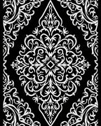 Classic Black White Damask Scroll Rug